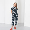 High Neck Print Jacket - Black/White