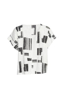 Round Neck Block Print Top - White/Black