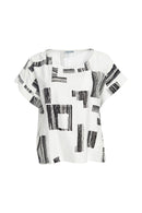 Round Neck Block Print Top - White/Black