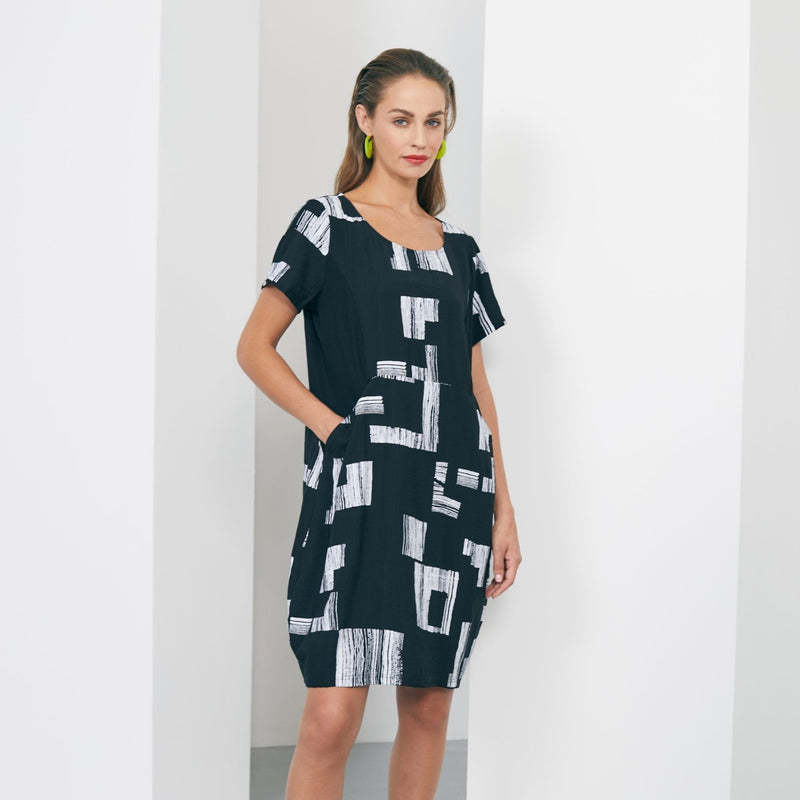 Block Print Dress - Black/White