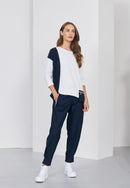 Pocket Detail Jersey Top - Navy/White