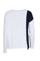 Pocket Detail Jersey Top - Navy/White