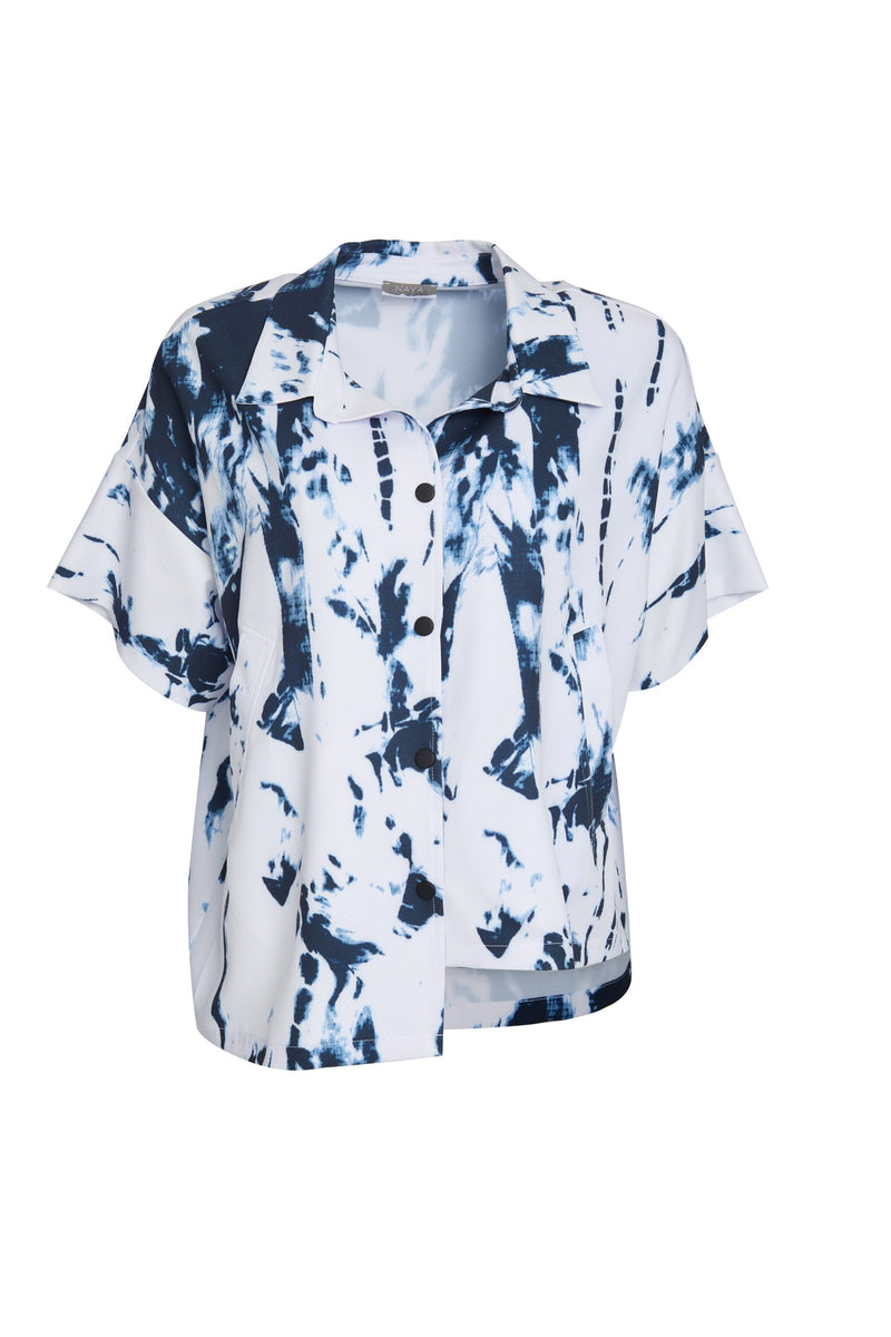 Blurred Print Jacket - White/Navy