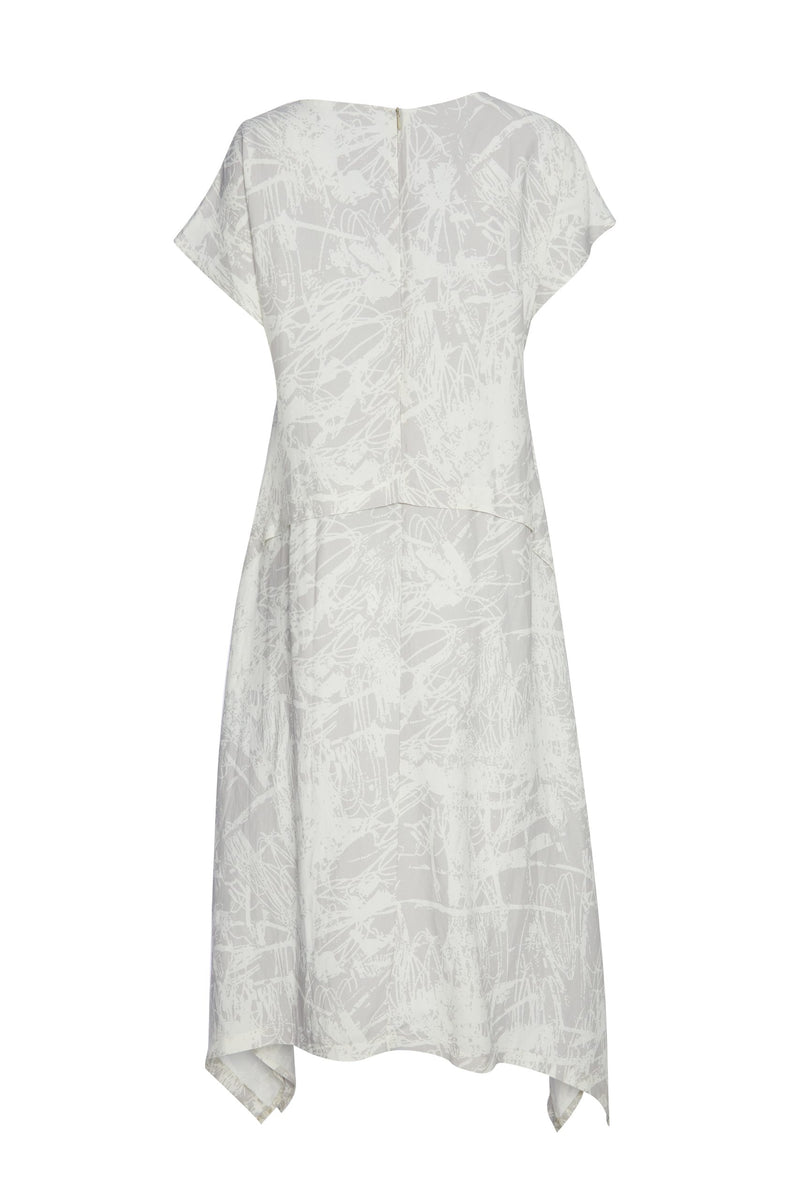 Dipped Hem Print Dress - Stone