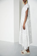 Dipped Hem Print Dress - Stone