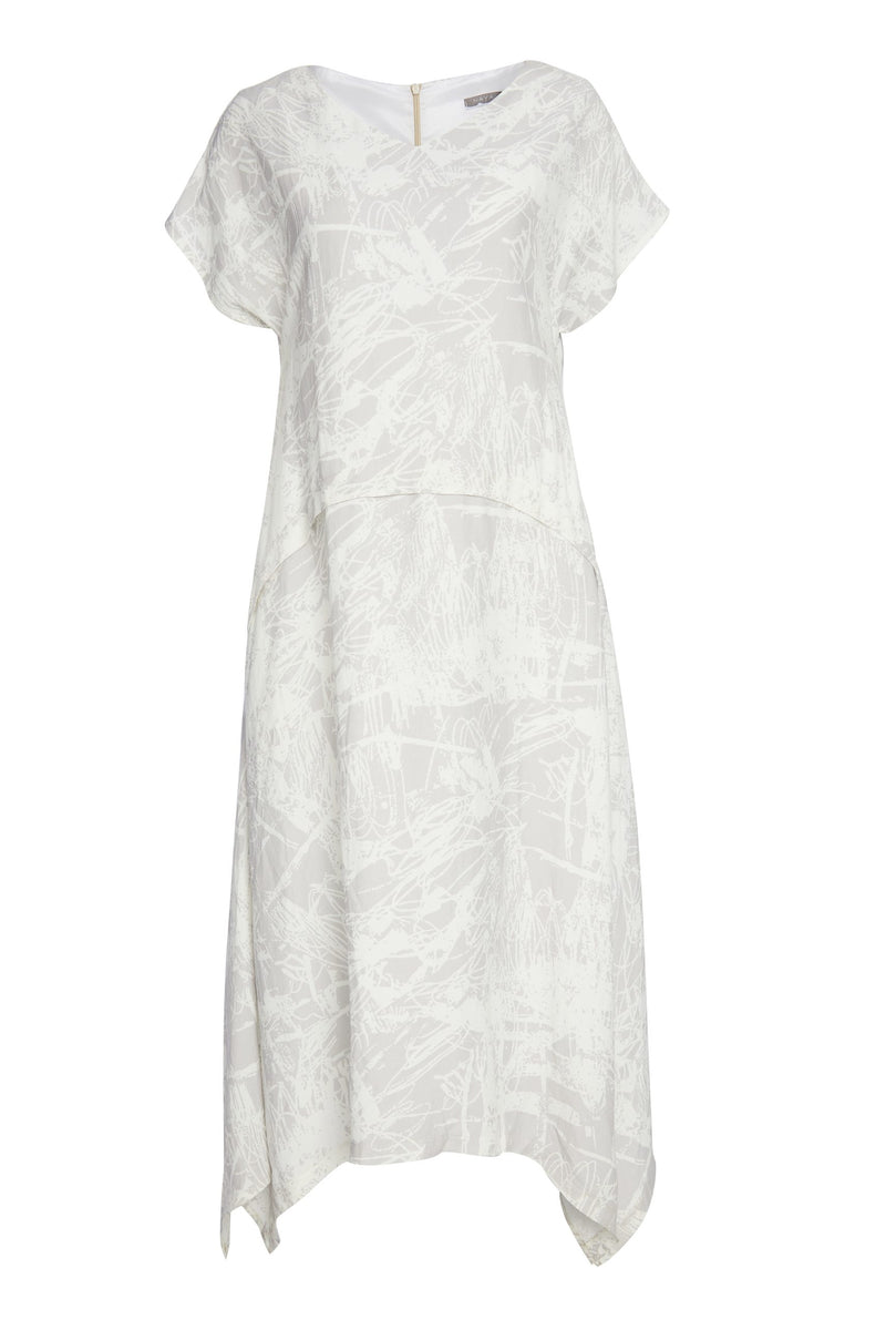 Dipped Hem Print Dress - Stone