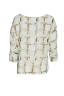 Uneven Hem Print Top - Taupe/White