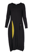 Contrast Panel Jersey Dress - Black/olive