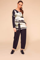 Zip Hem Print Top - Black/olive