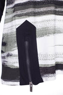 Zip Hem Print Top - Black/olive