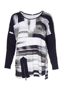 Zip Hem Print Top - Black/olive