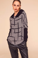 Pleated Collar Check Top - Black/grey