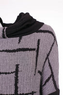 Pleated Collar Check Top - Black/grey