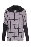 Pleated Collar Check Top - Black/grey