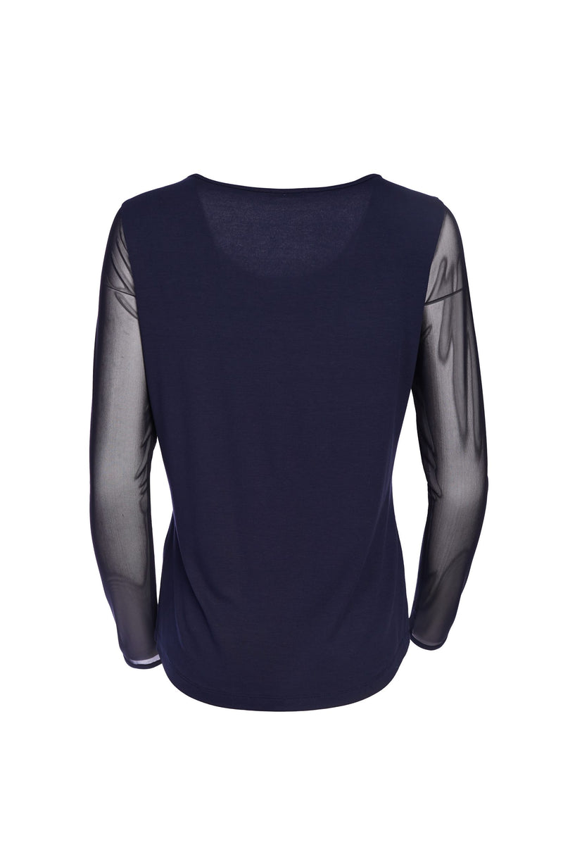 Mesh Sleeve Top - Navy