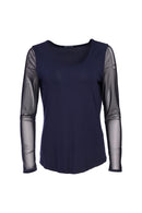 Mesh Sleeve Top - Navy