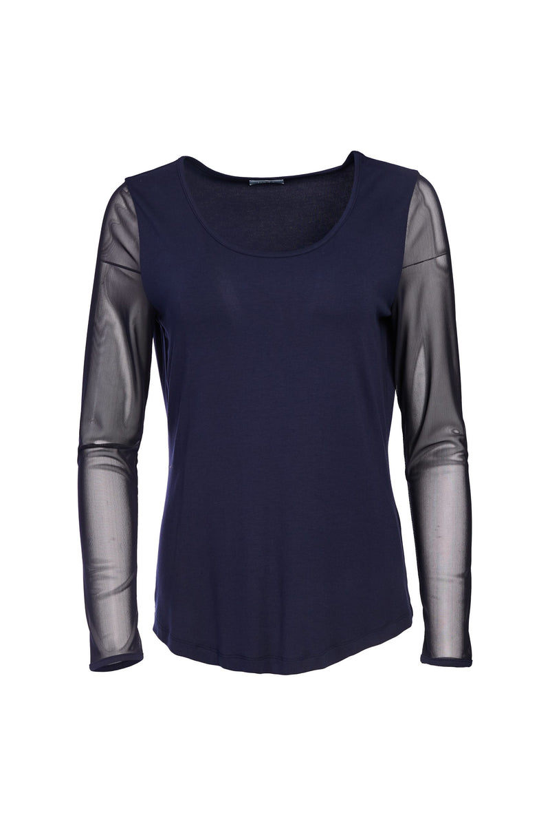 Mesh Sleeve Top - Navy