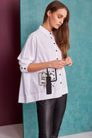 Curved Hem Square Shape Shirt - Cream
