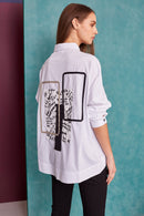 Curved Hem Square Shape Shirt - Cream