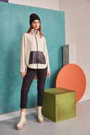 Contrast Pocket High Neck Ziptop - Stone