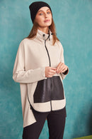 Contrast Pocket High Neck Ziptop - Stone