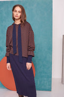 Striped Hoodie - Navy/tan