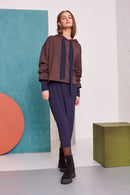 Striped Hoodie - Navy/tan