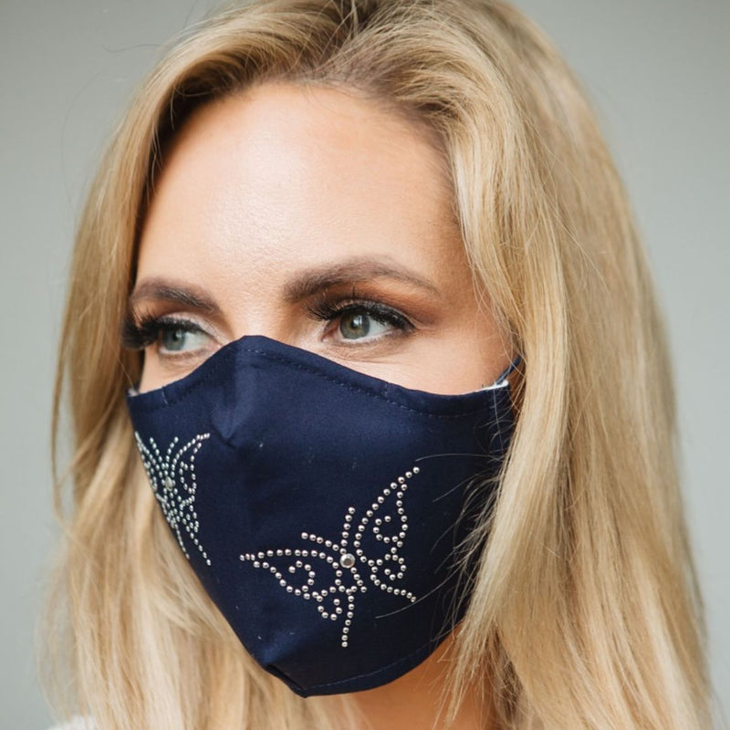 Face Mask Navy Butterfly Diamante