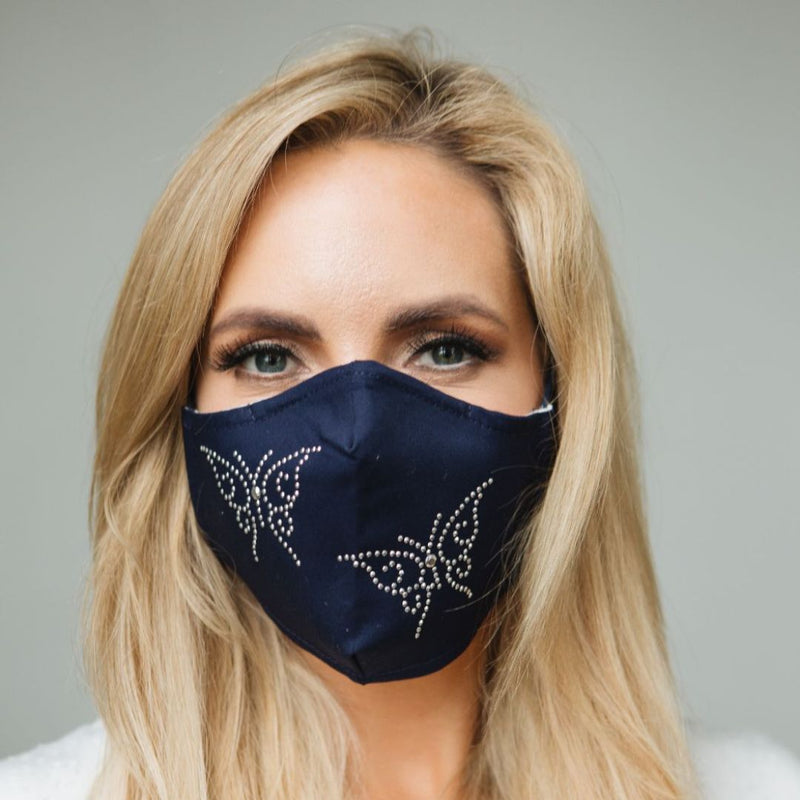 Face Mask Navy Butterfly Diamante