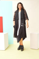 Contrast Panel Zip Dress - Black/cream