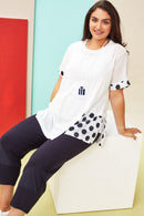 Spot Panel And Cuff Top - White/navy