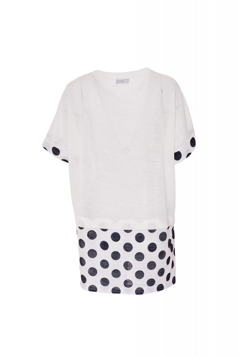 Spot Panel And Cuff Top - White/navy