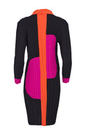 Color Bands Pleated Cardigan - Black/Coral