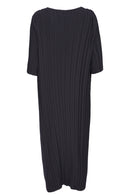 Color Circles Pleated Dress - Black/Coral