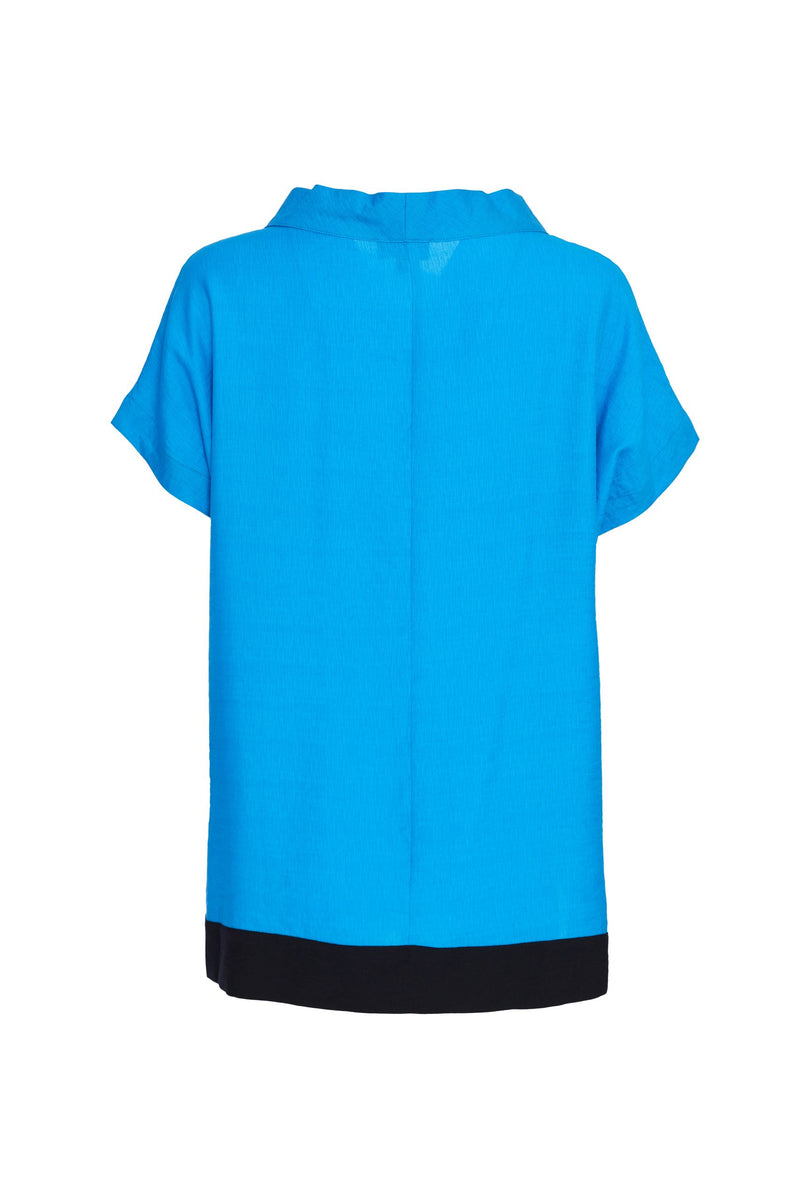 Patch Pocket High Neck Top - Blue Jewel