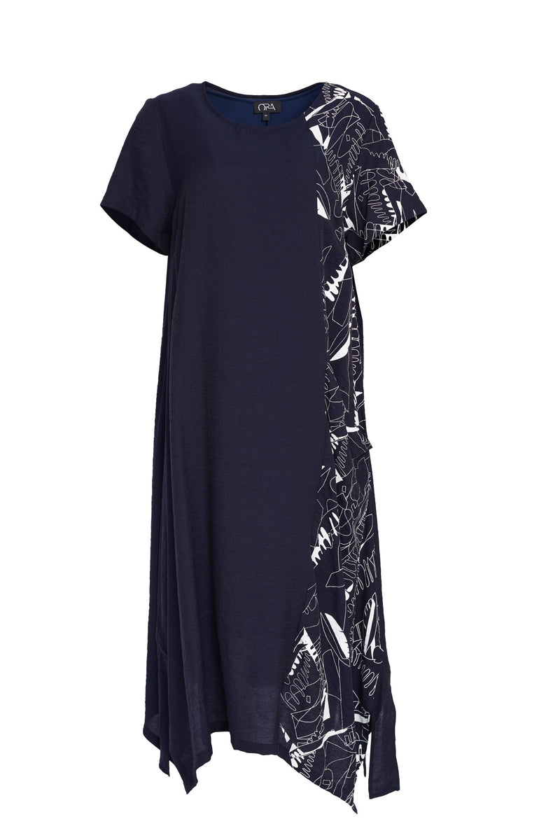 Print Panel Dress - Navy