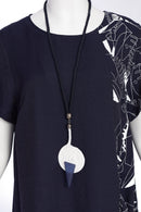 Print Panel Dress - Navy