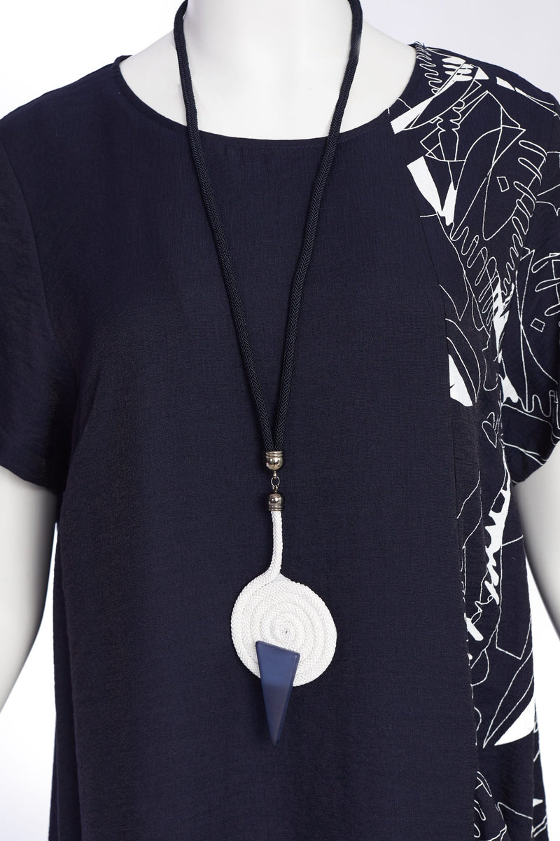 Print Panel Dress - Navy