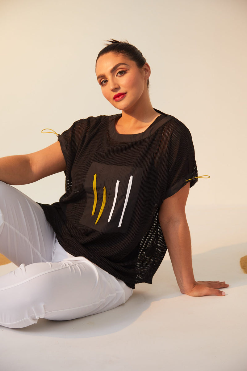 Colour Stripe Trim Top - Black