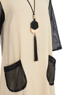Contrast Mesh Dress - Stone