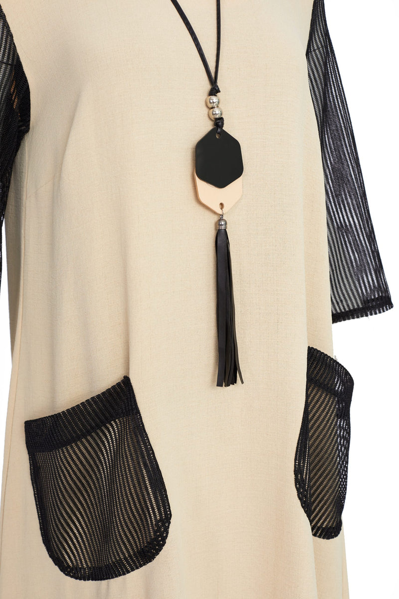 Contrast Mesh Dress - Stone