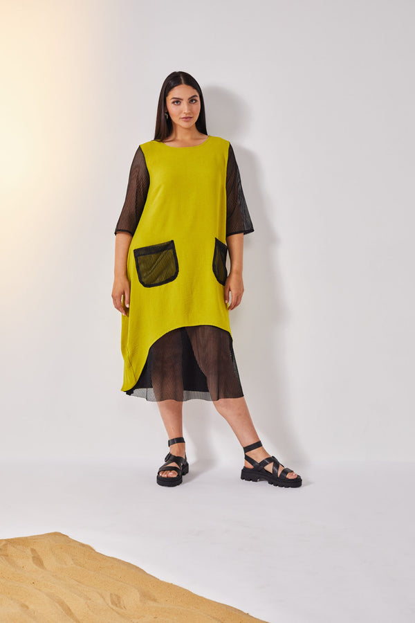 Contrast Mesh Dress - Lime