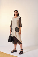 Contrast Mesh Dress - Stone