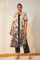 Border Print Long Top - Stone/Black