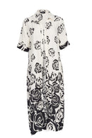 Border Print Long Top - Stone/Black