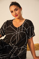Print V Neck Top - Black/White