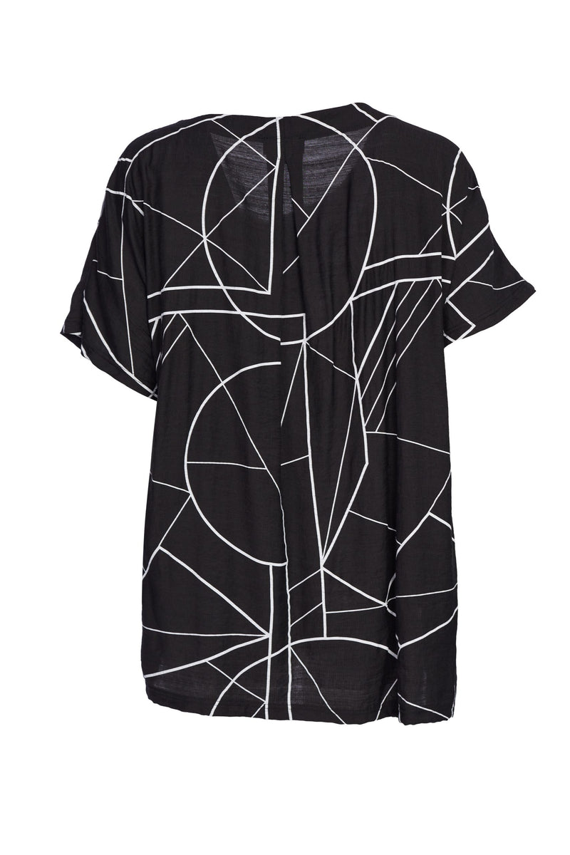 Print V Neck Top - Black/White