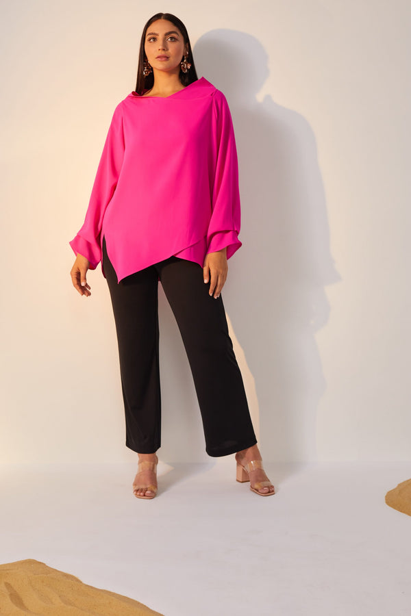 HIGH NECK TOP CURVED HEM - Pink