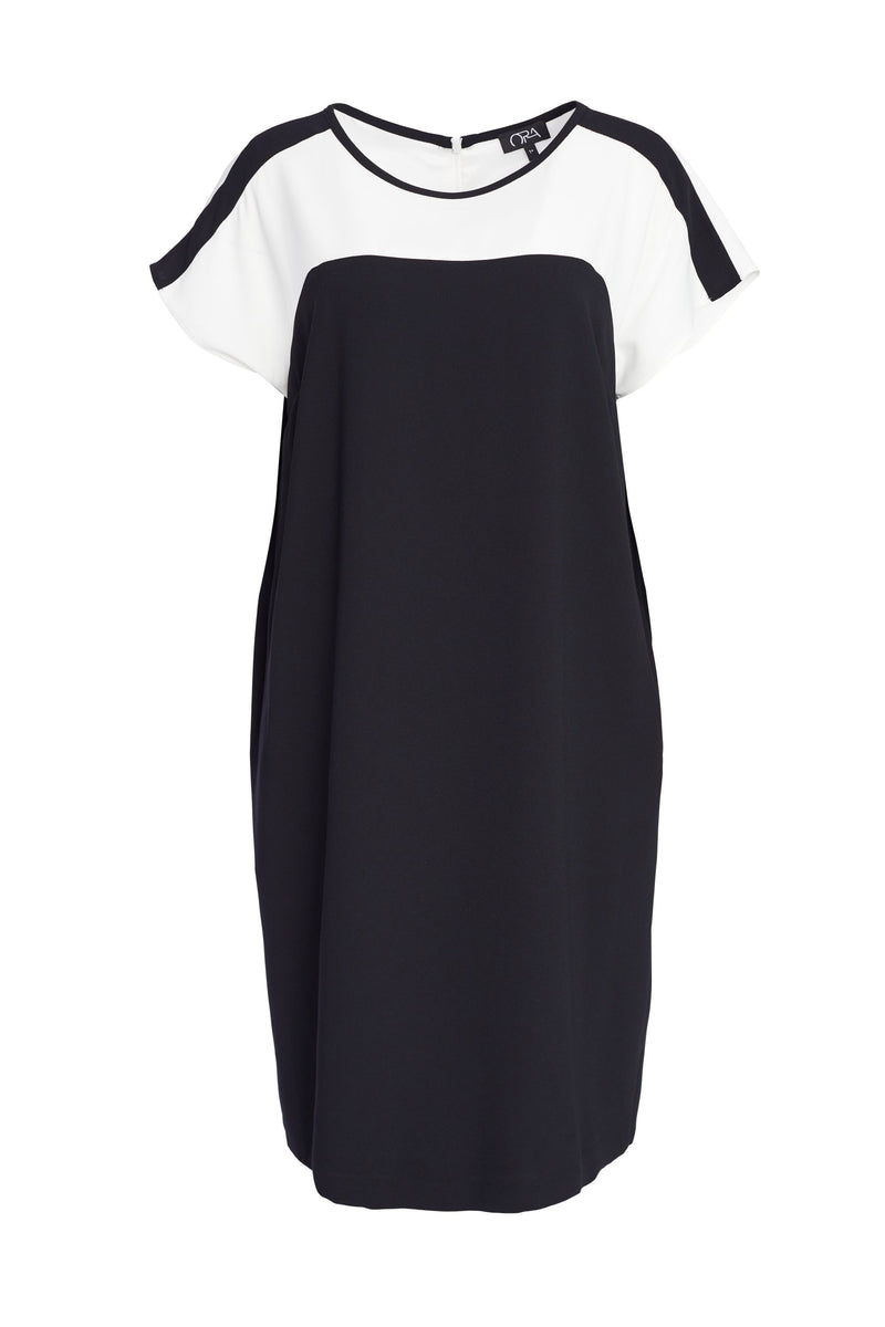 Contrast Top Panel Dress - Black/Cream