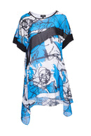 PRINT TUNIC WITH CONTRAST BAND - Turquoise